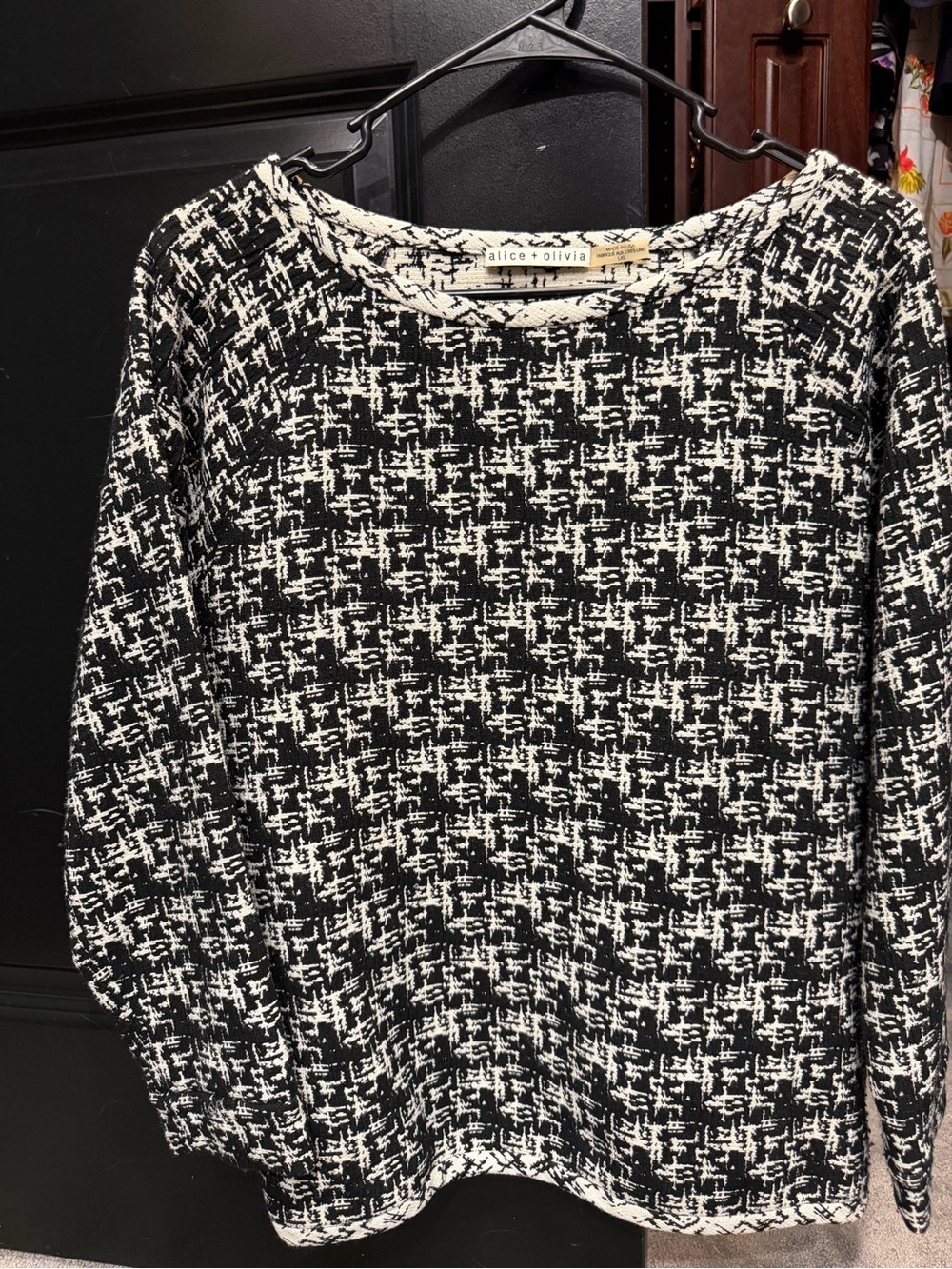 Alice + Olivia Black and White Tweed Top